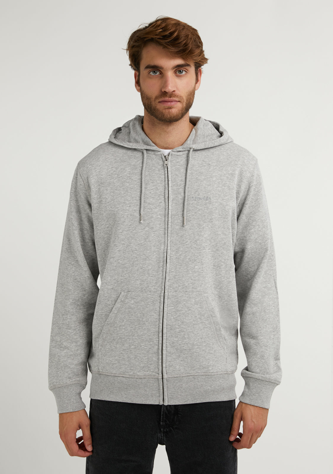 Embroidery Logo Zip Hoodie Grey