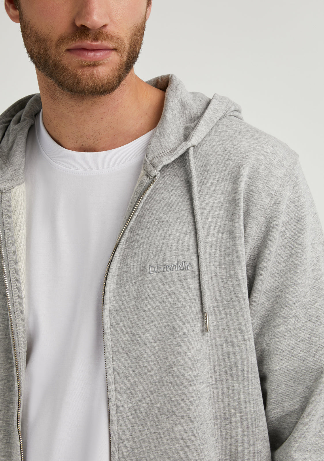 Embroidery Logo Zip Hoodie Grey