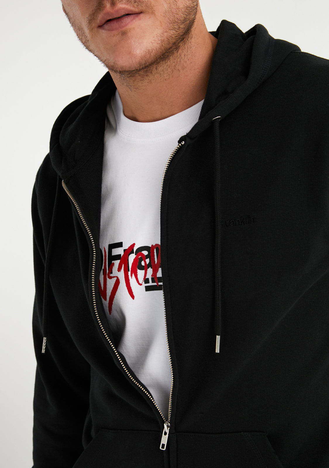 Embroidery Logo Zip Hoodie Black