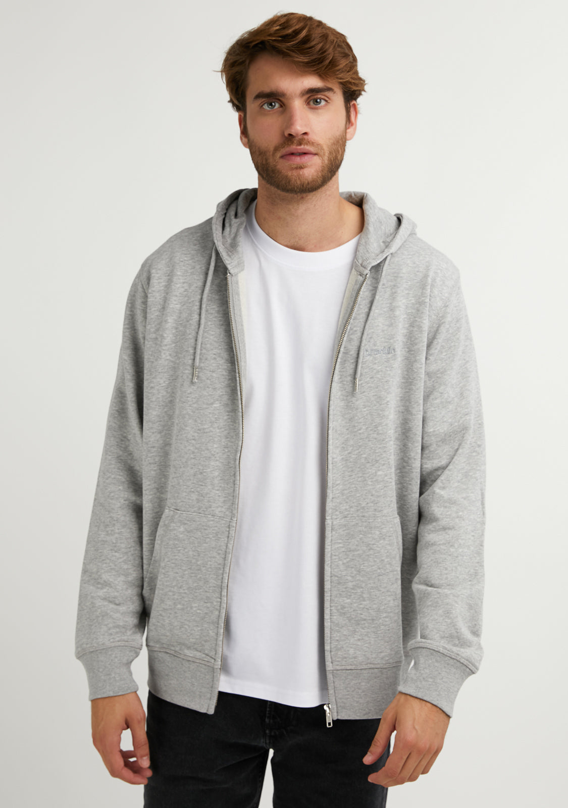 Embroidery Logo Zip Hoodie Grey