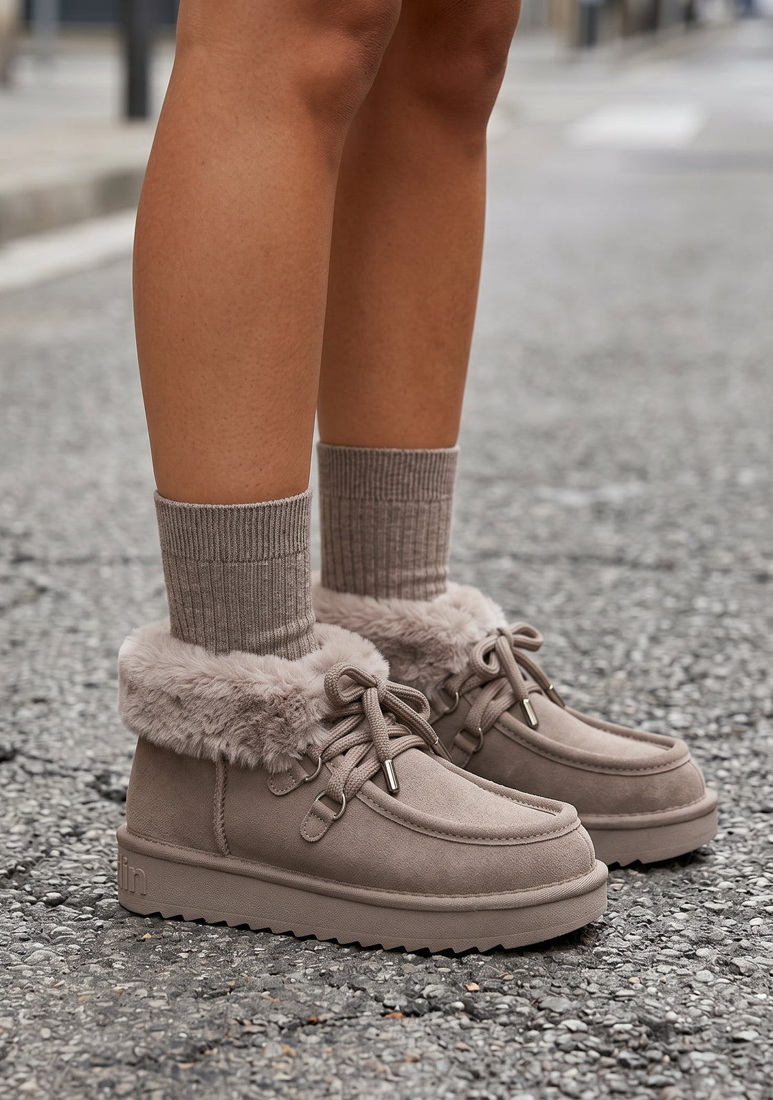 USA・DUNN'Sブランド・タウンブーツ Nordic Mid Fur Taupe | Australian Boots | D.Franklin