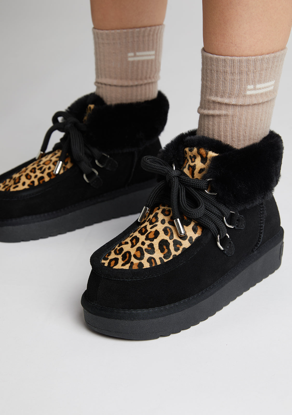BURNINGS SHO black leopard fur 黒豹 Nordic Mid Fur Black / Leopard