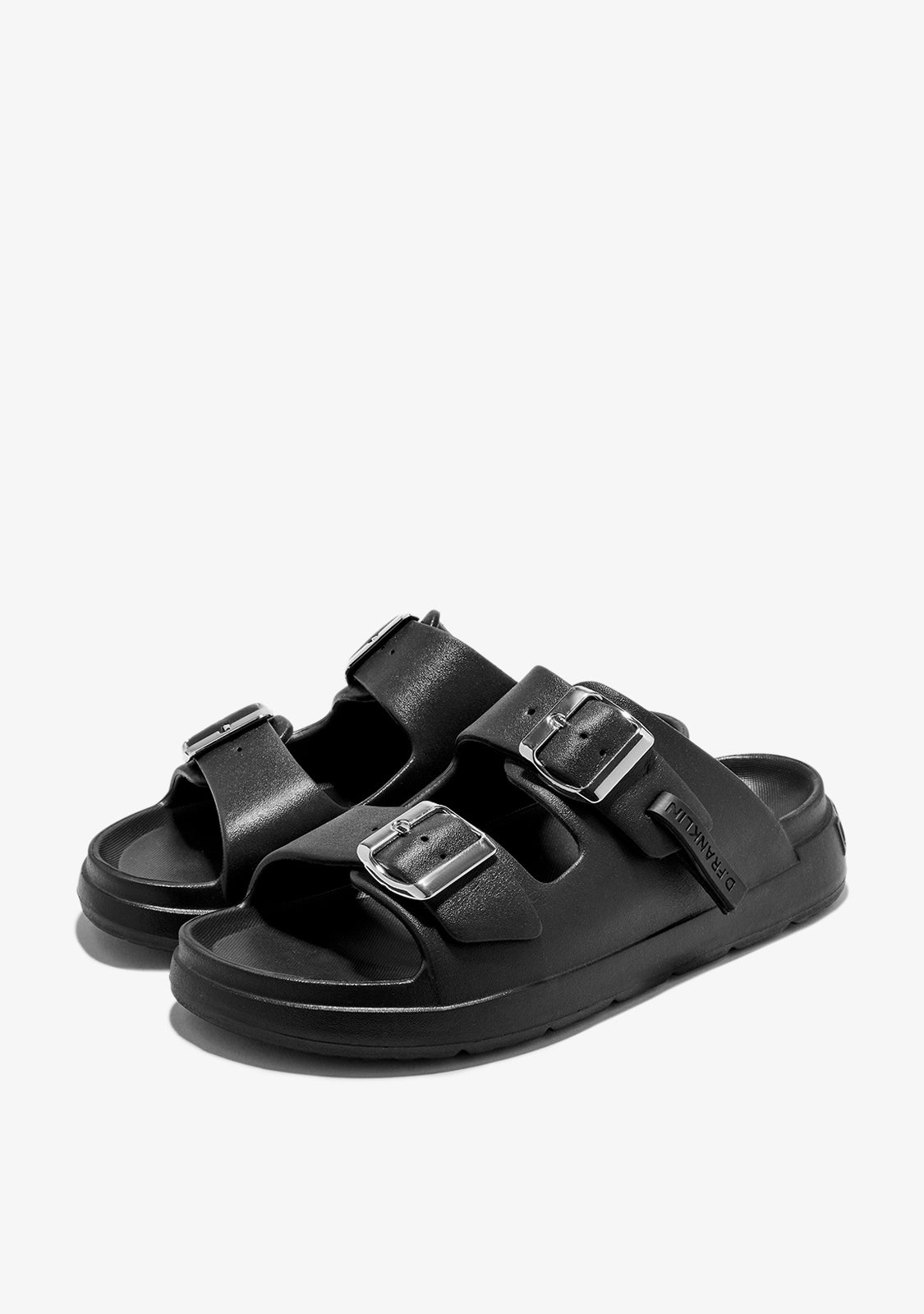 Women's Foam 2 Buckles Black / Silver Sandals | D.Franklin