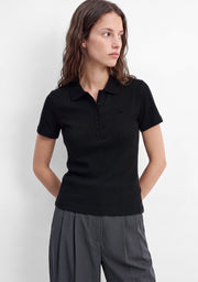 Rib Polo Top Black