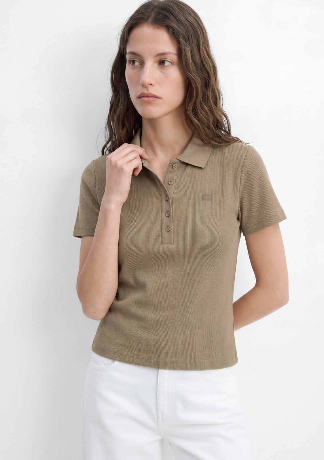 Rib Polo Top Sand