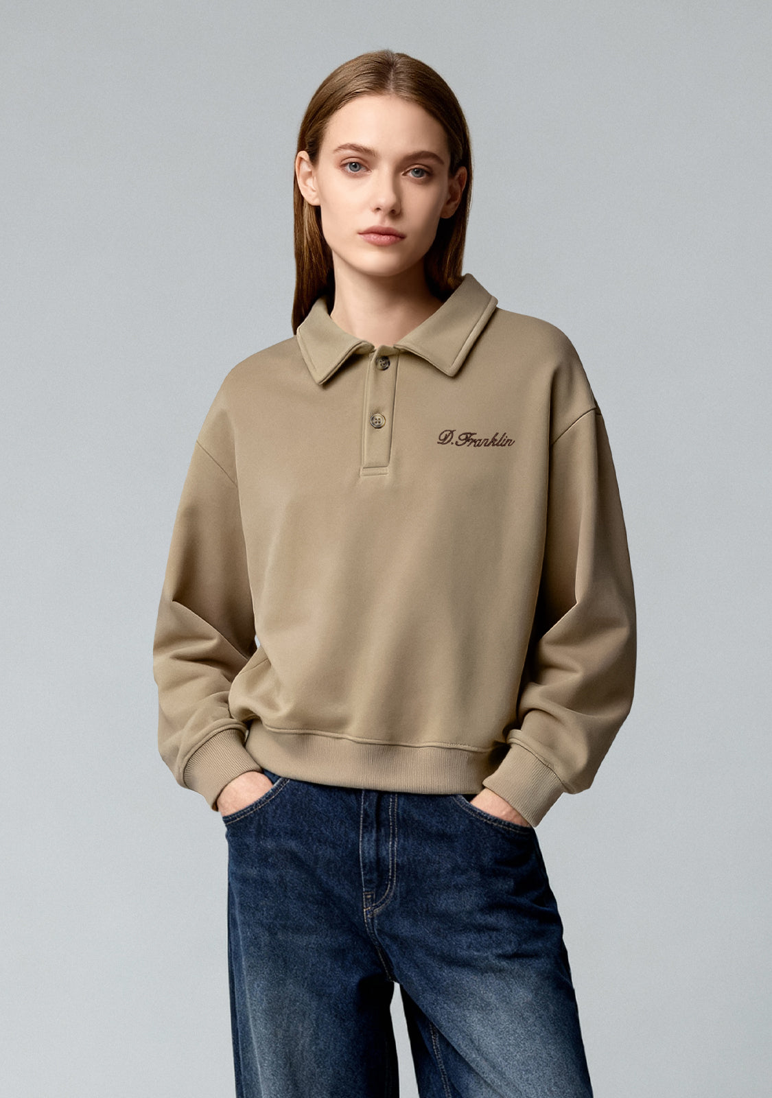 Cropped Polo Sweatshirt Sand