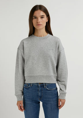 Embroidery Logo Cropped Crew Neck Sweatshirt / Grey