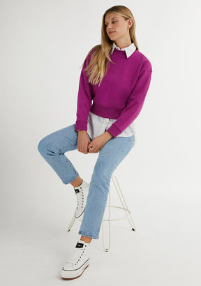 Embroidery Logo Cropped Crew Neck Sweatshirt / Orchid