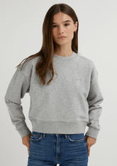 Embroidery Logo Cropped Crew Neck Sweatshirt / Grey