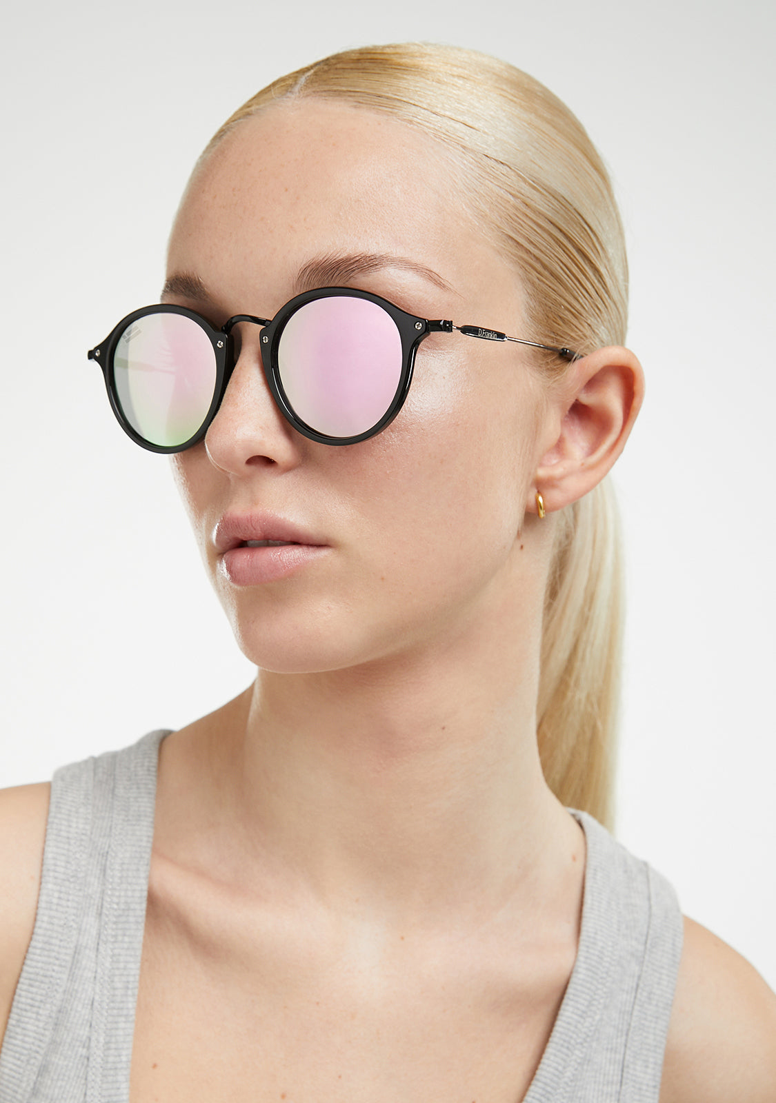 Pink Round Sunglasses with Mirror Effect TR90 | D.Franklin®
