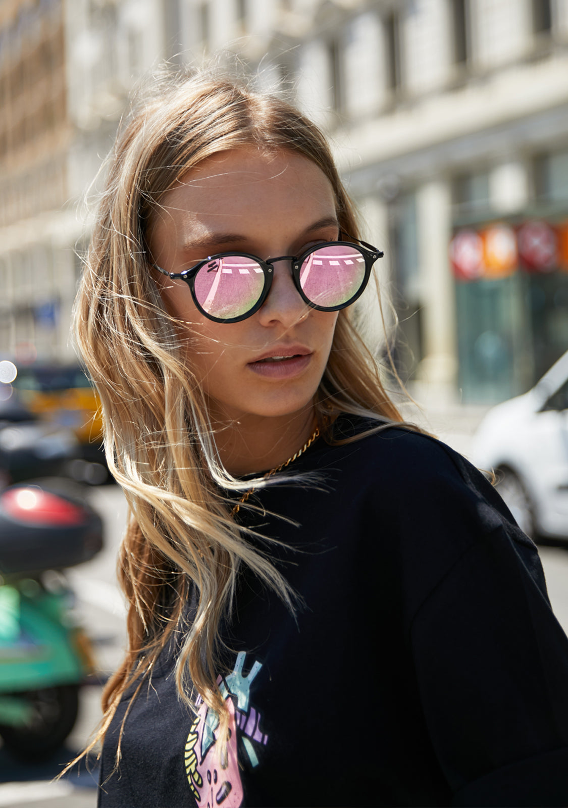 Pink Round Sunglasses with Mirror Effect TR90 | D.Franklin®
