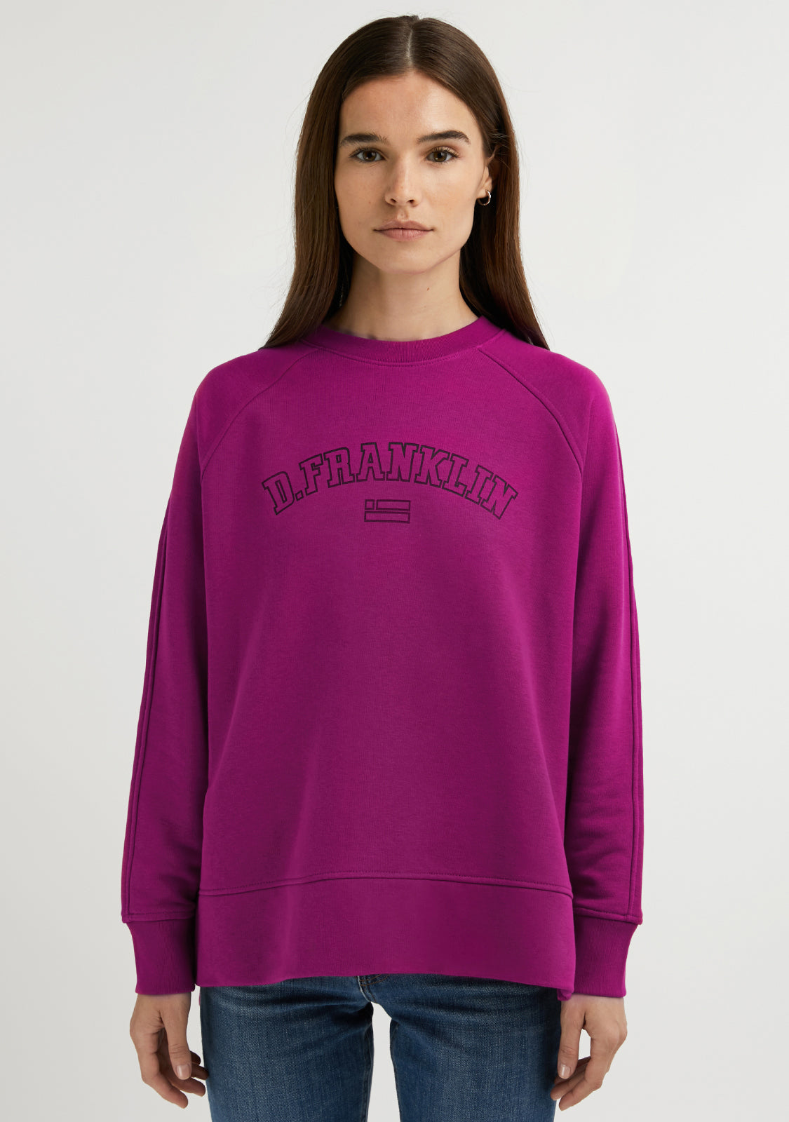 D.Franklin Embroidery Logo Cropped Crew Neck Sweatshirt