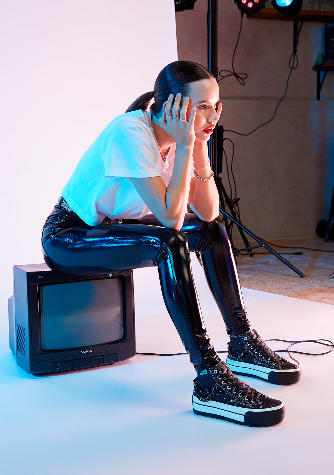 One Way Platform Glitter Black