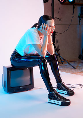 One Way Platform Glitter Black