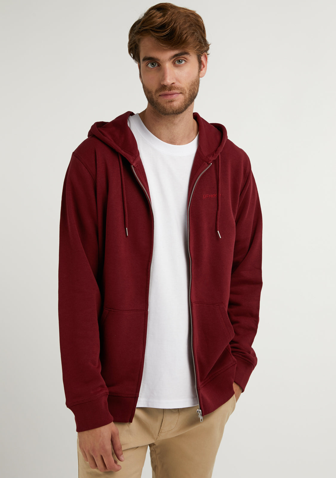 Embroidery  Logo Zip Hoodie Burgundy