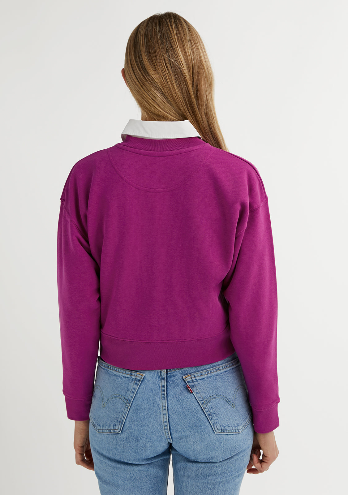 Embroidery Logo Cropped Crew Neck Sweatshirt / Orchid